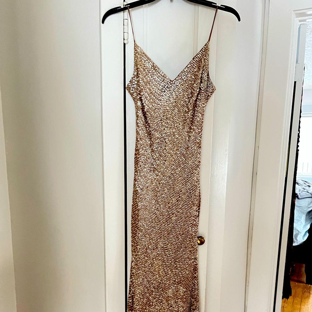 Anne Klein vintage nude hand-sewn sequins and pearl tank dress from the 90’s.